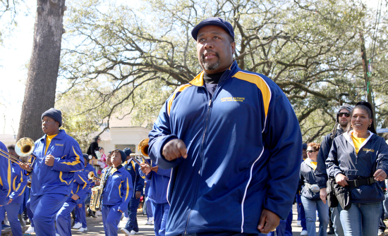 "Treme" actor Wendell Pierce marches with students from his character's school in the Krewe of Carrollton in February 2012. (Sabree Hill, UptownMessenger.com)