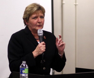 City Councilwoman Susan Guidry speaks at a town hall meeting in Carrollton in February 2013. (UptownMessenger.com file photo by Robert Morris)