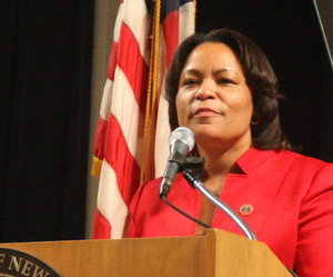 City Councilwoman LaToya Cantrell delivers her "State of District B" address Tuesday night (2013) at City Hall. (Robert Morris, UptownMessenger.com)