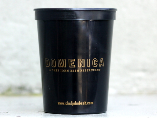 A plastic go-cup from Domenica restaurant. (UptownMessenger.com)
