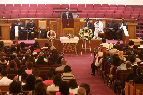 The funeral of 1 year-old Londyn Samuels at New Hope Baptist Church Saturday morning. (Sabree Hill, UptownMessenger.com)