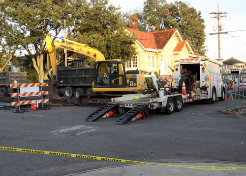 Construction equipment sits in the 2500 block of  Jefferson Avenue in December 2013.  (Robert Morris, UptownMessenger.com)