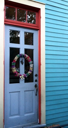 The Villere door in the holiday spirit.