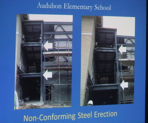 An illustration of problems with the steel beams at Audubon's Broadway campus. (UptownMessenger.com file photo)