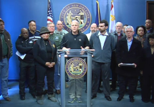 Mayor Mitch Landrieu and other officials speak about second day of freezing temperatures in New Orleans on Wednesday morning. (via nola.gov)
