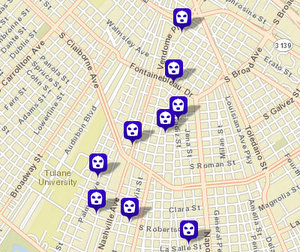 Eight armed robberies and one unarmed robberies reported around Broadmoor and the university area since Wednesday. (map via NOPD)