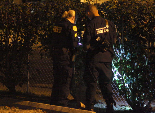 Investigators look for evidence Sunday night on Willow Street following a robbery nearby on State. (Robert Morris, UptownMessenger.com)