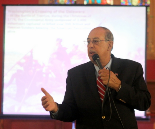 Lt. Gen. Russell Honore addresses the Louisiana Landmarks Society on Monday evening at the First Unitarian Universalist Church in New Orleans. (Robert Morris, UptownMessenger.com)