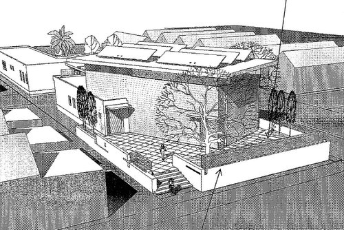 A drawing of the proposed community center included in city documents. 