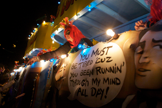 A rider in the Krewe of Muses. (Sabree Hill, UptownMessenger.com)