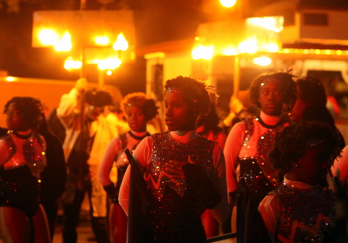 Dancers wait of the Knights of Chaos to roll on Napoleon Avenue. (Robert Morris, UptownMessenger.com)