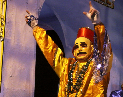 A rider on the Chaos "Hellth Scare" float. (Robert Morris, UptownMessenger.com)