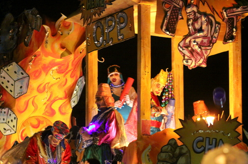 The Chaos "Helter Skelter" float recreated carnival conditions seen in Orleans Parish Prison videos. (Robert Morris, UptownMessenger.com)