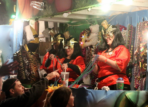 Riders on the Cleopatra "Sacred Heart Academy" float. (Robert Morris, UptownMessenger.com)