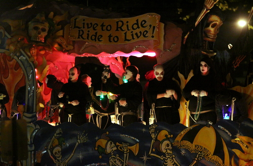 The Krewe d'Etat motto is "Live to Ride; Ride to Live." (Robert Morris, UptownMessenger.com)