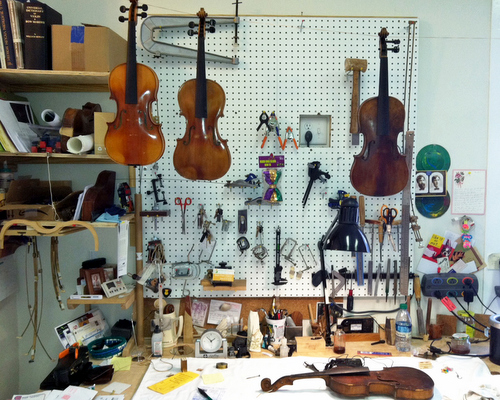 The busy interior at Keller Strings (photo by Jean-Paul Villere for UptownMessenger.com)
