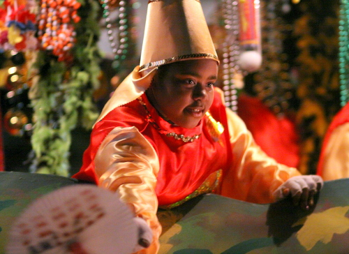 A young rider in the Krewe of Oshun. (Robert Morris, UptownMessenger.com)