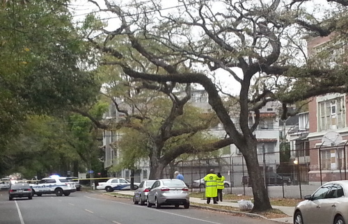 Authorities investigate a death in the 4400 block of Prytania Street on Thursday evening. (Robert Morris, UptownMessenger.com)