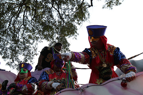 New Orleans Saints' all-pro defensive end Cameron Jordan was featured on "The Chariot" float in Bacchus 2014. (Zach Brien, UptownMessenger.com)