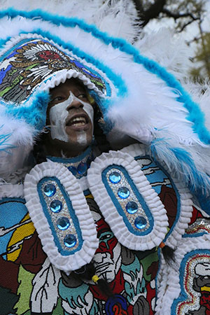 Golden Blades Mardi Gras Indians on St. Joseph's Night. (Zach Brien, UptownMessenger.com)