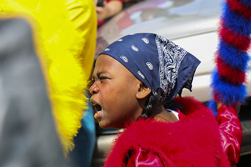 Red Flame Hunters Mardi Gras Indians on Super Sunday 2014. (Zach Brien, UptownMessenger.com)