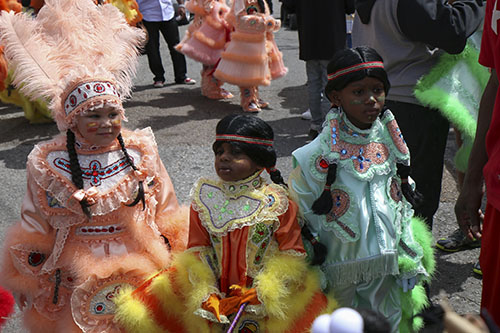 Young Creole Wild West Mardi Gras Indians on Super Sunday 2014. (Zach Brien, UptownMessenger.com)