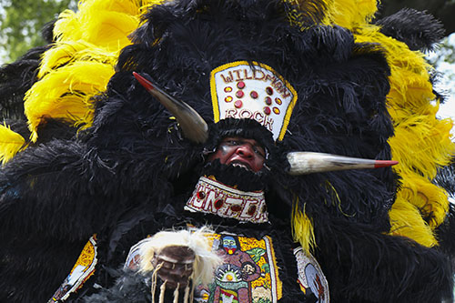 Wild man of the Hard Head Hunters Mardi Gras Indians on Super Sunday 2014. (Zach Brien, UptownMessenger.com)