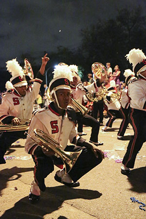 The marching band from Shaw HS in Cleveland, HS displayed their impressive choreography in Bacchus 2014. (Zach Brien, UptownMessenger.com)