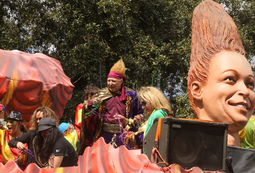 Vince Vance rolls on his float in the Krewe of Okeanos. (Robert Morris, UptownMessenger.com)