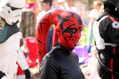 A member of the 501st Legion, a Star Wars costuming group, marches in front of the Krewe of Tucks on Napoleon Avenue. (Robert Morris, UptownMessenger.com)