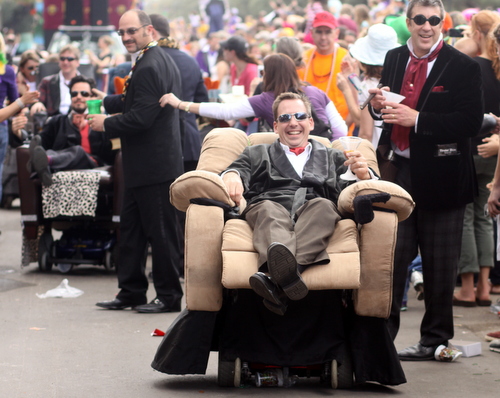 The Laissez Boys roll in the Krewe of Tucks parade. (Robert Morris, UptownMessenger.com)