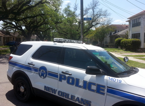 A police vehicle blocks cars from entering State Street on Wednesday afternoon. (Robert Morris, UptownMessenger.com)