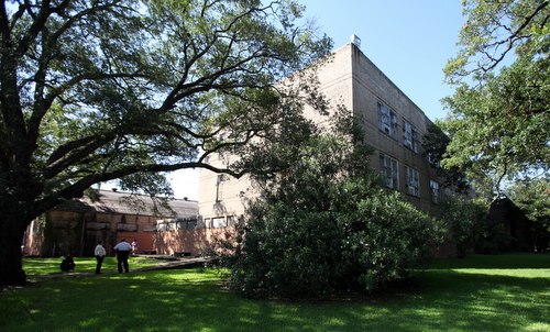 The Priestley campus, photographed in June 2014, fills an entire city block off Leonidas Street. (UptownMessenger.com file photo by Robert Morris)