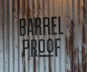 The logo for Barrel Proof on the wall. (Robert Morris, UptownMessenger.com)