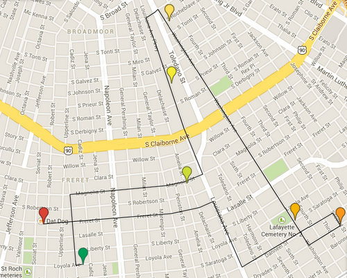 map of the 2014 Uptown Swingers route (UptownMessenger.com, via Google maps)