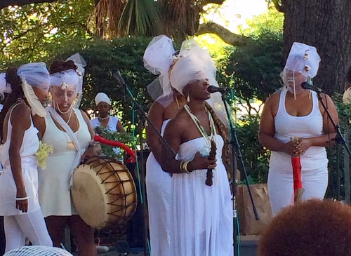 Participants in this weekend's Maafa ceremony sing Yoruba hymns. (photo by jewel bush for UptownMessenger.com)