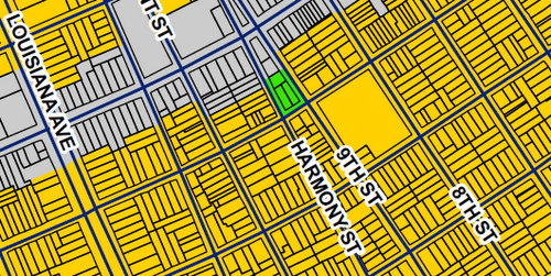 The Future Land Use Map in the city of New Orleans' Master Plan identifies a lot at Constance and Harmony as "parkland" when it is actually a privately-owned lot. (via nola.gov)