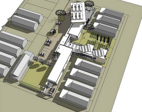 A rendering by architect David Keiffer of the proposed community center in Carrollton. (via Carrollton-Riverbend Neighborhood Association)