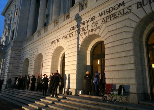 Same-sex marriage supporters began lining up outside the Fifth Circuit Court of Appeals before dawn on Friday to secure a seat in the courtroom. (Robert Morris, UptownMessenger.com)