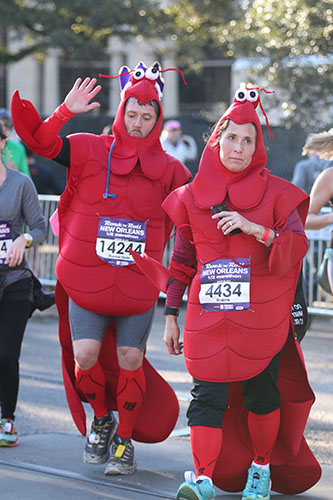 Nole Alsbrook, left, of Lawton, Oklahoma and Elizabeth Smith of Carlisle, Pennsylvania, dress festively for the half marathon. (Zach Brien, UptownMessenger.com)