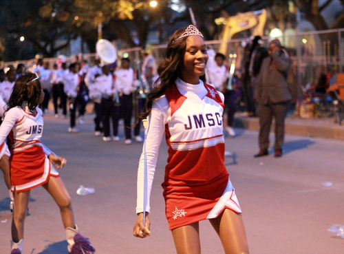 The James M. Singleton Charter School marching band performs in the Knights of Babylon parade. (Robert Morris, UptownMessenger.com)