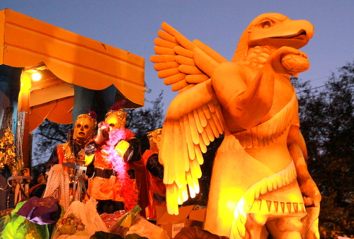 The Babylon "Winged Genie" float rolls on Napoleon Avenue. (Robert Morris, UptownMessenger.com)