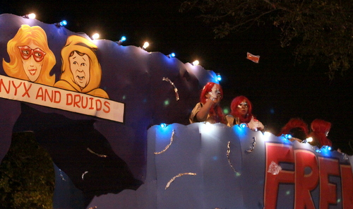 The Muses "Frenemies" float referenced a well-known Mardi Gras rivalry. (Robert Morris, UptownMessenger.com)