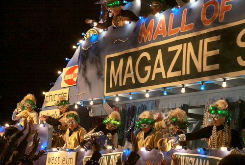 The Muses "Mall Rats" float mocked the proliferation of chain brands on Magazine Street. (Robert Morris, UptownMessenger.com)