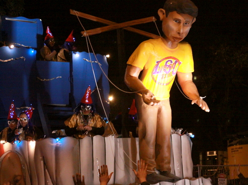The Muses "Peer Pressure" float mocked the positions Gov. Bobby Jindal has taken in his presumptive bid for the Presidency, such as "No Go Zones" and a shifting stance on Common Core. (Robert Morris, UptownMessenger.com)