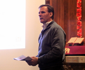 John Fogerty speaks to Prytania-area residents at Rayne Memorial United Methodist Church on Tuesday, Feb. 24. (Robert Morris, UptownMessenger.com)
