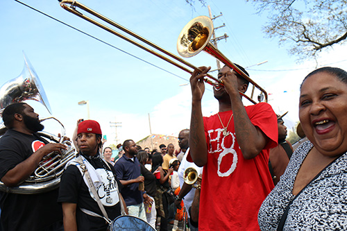 The Hot 8 Brass Band provided the music for the Lady Buck Jumpers 