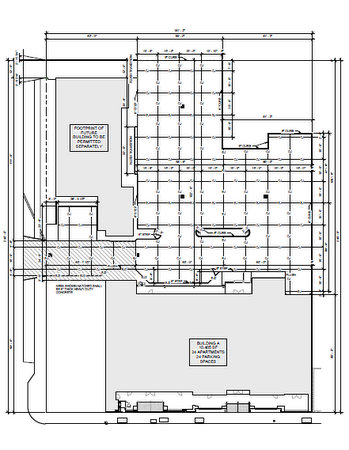 A site plan for the new development, showing the new building next to the laundry on Freret, and a new apartment structure on Cadiz. (via nola.gov)