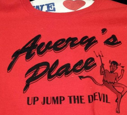 A T-shirt bearing the logo for Avery's Place from a Facebook page used as evidence during a hearing before the city Alcohol Beverage Control board on Tuesday. (via facebook.com/avery.manuel.5)