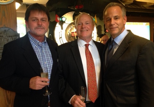 Public Service Commissioner and gubernatorial candidate Scott Angelle (at right) is joined by Phil Nugent (left) and Bob Edmundson at a recent campaign event in New Orleans. (photo by Danae Columbus for UptownMessenger.com) 